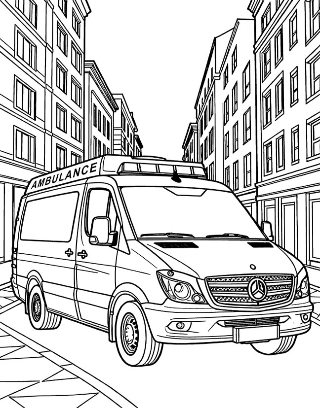 Ambulance in the city coloring page Ambulance in the city coloring page